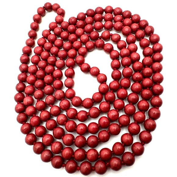 Extra Long Red Howlite Bead Necklace Continuous 58" Exotic Jewelry Earthy Stone - Picture 9 of 9